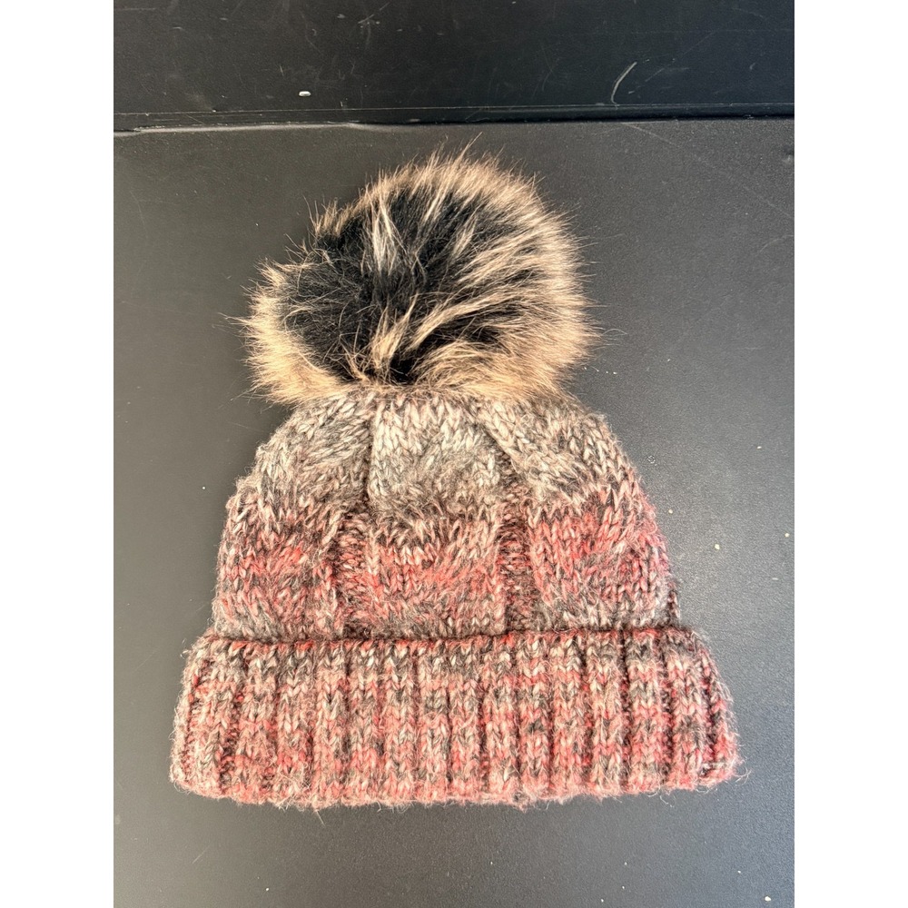 Village House Chunky Knit Faux Fur Pom Pom Fleece Lined Hat Beanie Poland 1 Size